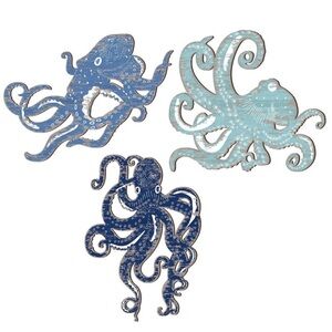 3 Pcs Octopus Wall Decor Blue Octopus Nautical Ocean Wood Wall Art Indoor🤍